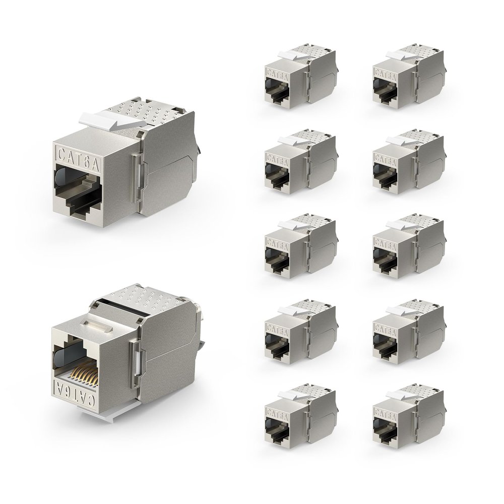 VCE RJ45 Cat6A Shielded Keystone Jacks 12-Pack, 10Gbps Easy Toolless Jacks