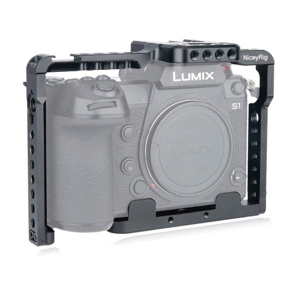 NICEYRIG Camera Cage for Panasonic Lumix S1 S1r, with Quick Release NATO Rails & 1/4 3/8 Locating Holes- 316