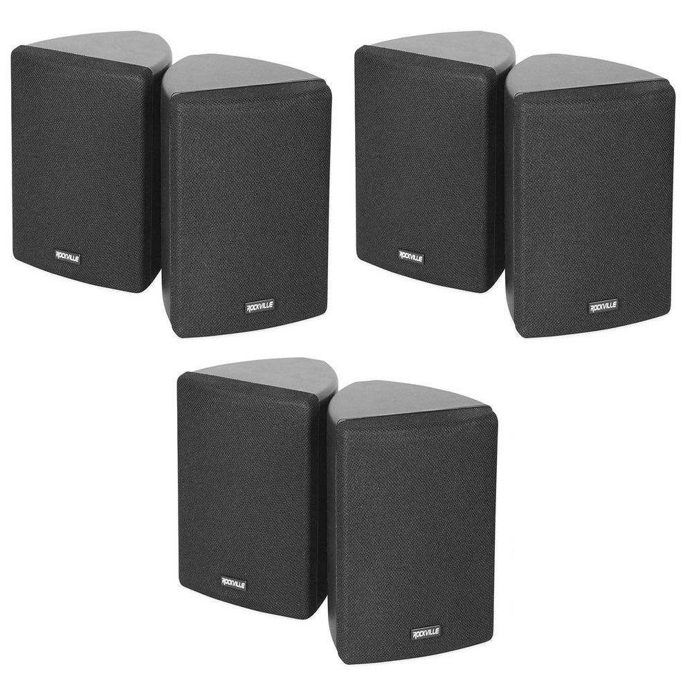 Rockville Cube 3.5 in Black Home Theater Wall Speakers with Swivel Brackets, Compact Design for Surround Sound and Small Room Audio Systems, 6-Piece