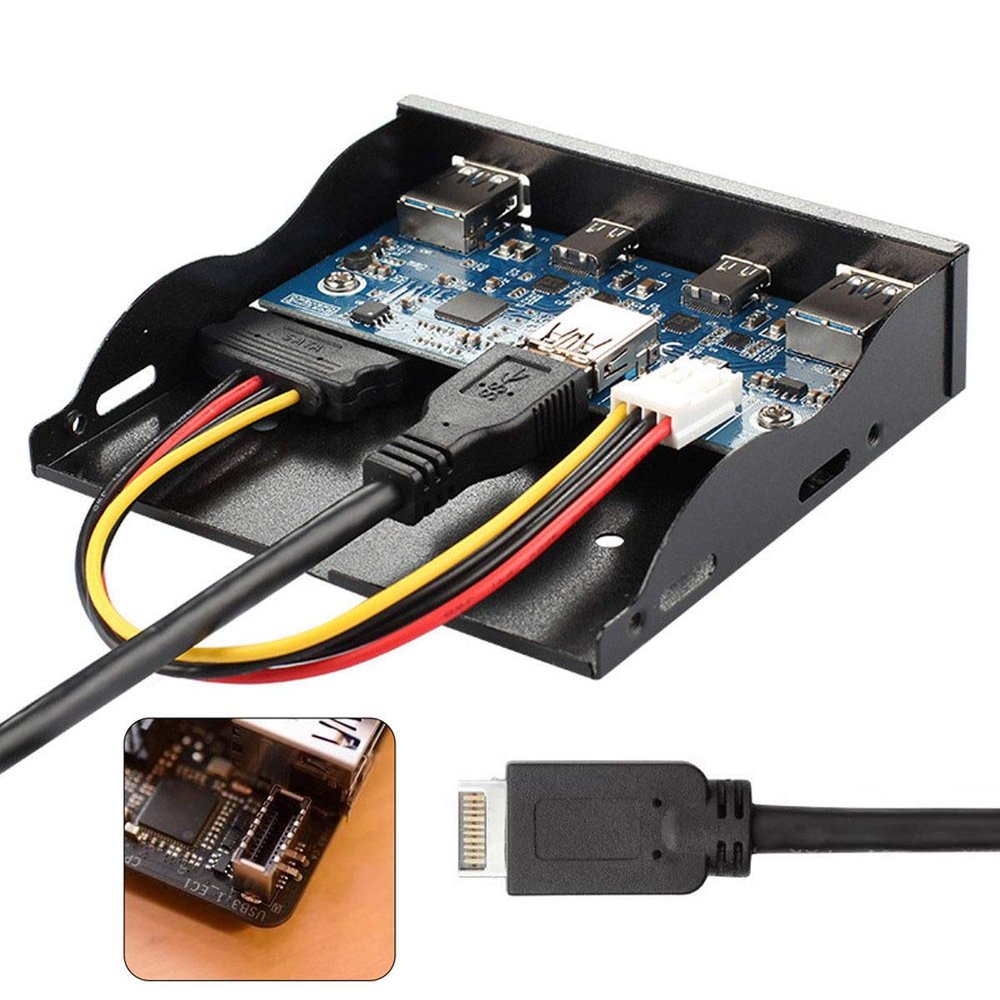 Cablecc USB 3.1 Front Panel Header to USB-C & USB 3.0 HUB 4 Ports Front Panel Motherboard Cable for 3.5" Floppy Bay