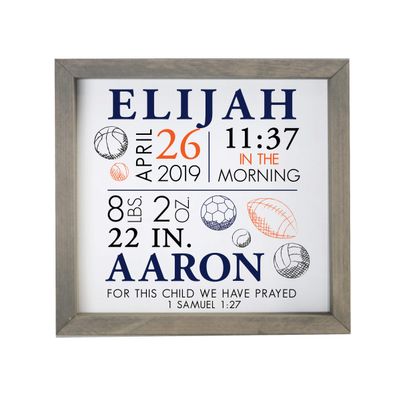 LifeSong Milestones Personalized Nursery Wall Decor for Boys and Girls Nursery or Bedroom Framed Inspirational Shadow Boxes Sports 11.5 x 11.5 (Grey)