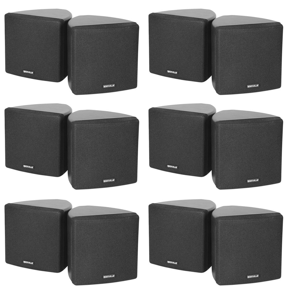Rockville Cube Black 3.5" 2-Way 8-Ohm Home Theater Wall Speakers, 12-Pack