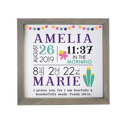 LifeSong Milestones Personalized Nursery Wall Decor for Boys and Girls Nursery or Bedroom Framed Inspirational Shadow Boxes Cactus 11.5 x 11.5 (Grey)