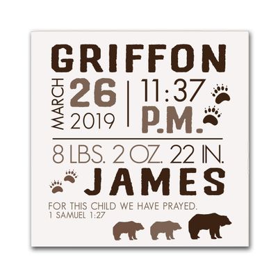 LifeSong Milestones Personalized Nursery Wall Decor for Boys and Girls Nursery or Bedroom Inspirational Shadow Boxes Bears 10" x 10" (Ivory)