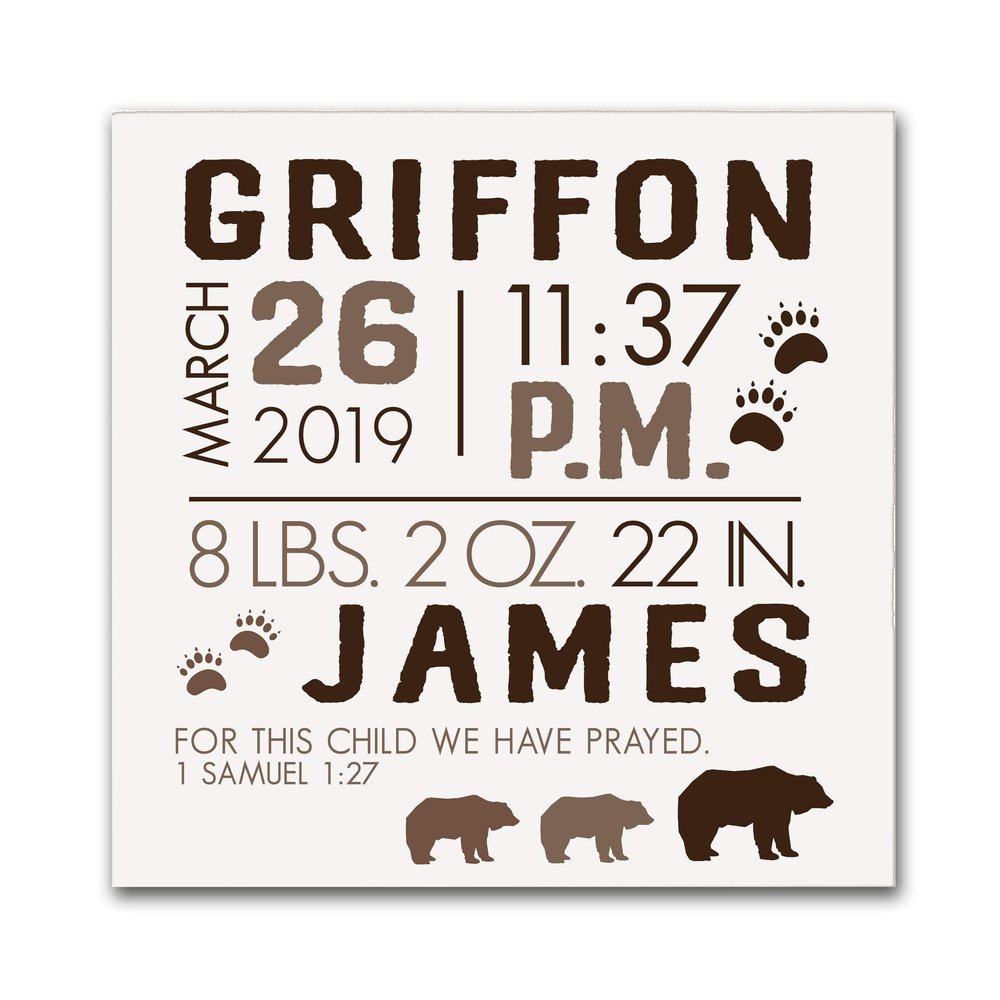 LifeSong Milestones Personalized Nursery Wall Decor for Boys and Girls Nursery or Bedroom Inspirational Shadow Boxes Bears 10" x 10" (Ivory)