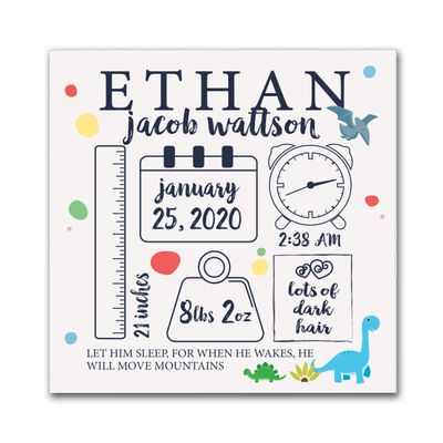 LifeSong Milestones Personalized Nursery Wall Decor for Boys and Girls Nursery or Bedroom Inspirational Shadow Boxes Dinosaur 10" x 10" (Ivory)
