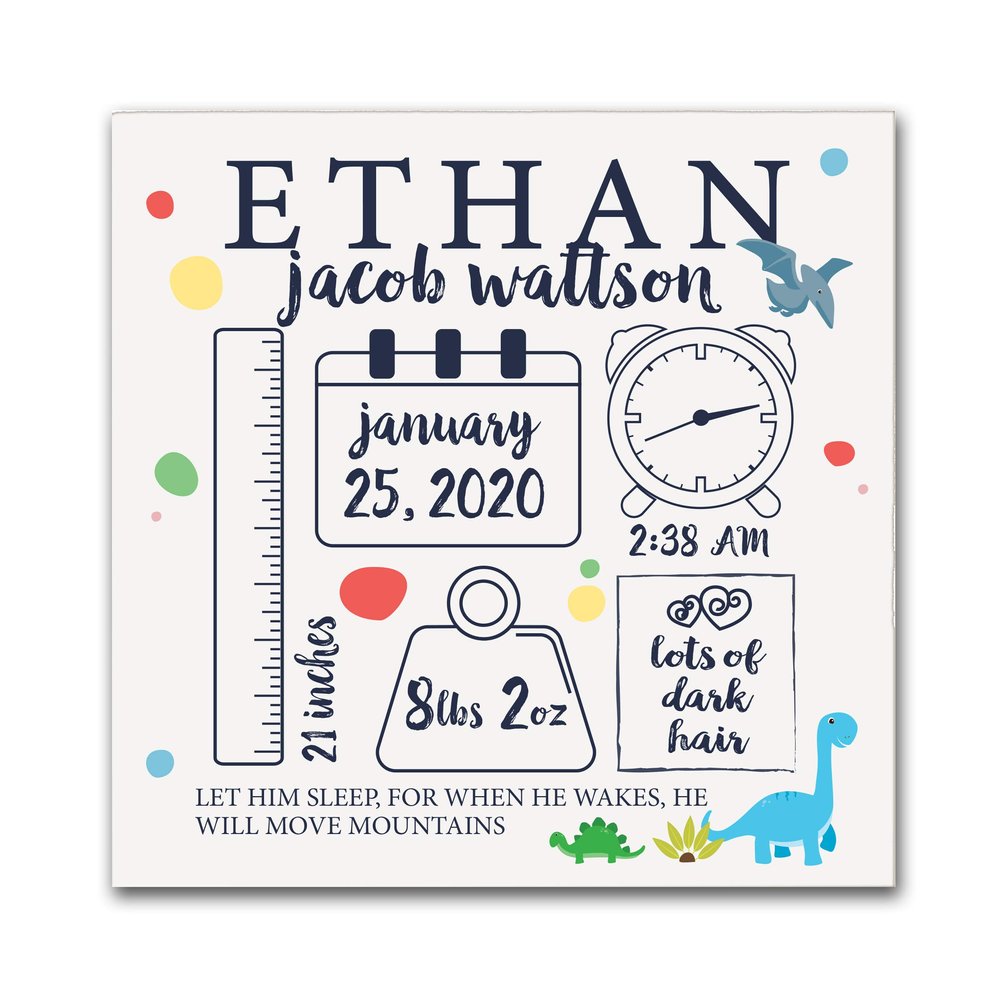 LifeSong Milestones Personalized Nursery Wall Decor for Boys and Girls Nursery or Bedroom Inspirational Shadow Boxes Dinosaur 10" x 10" (Ivory)