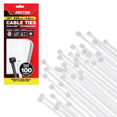 DEKTON 100 Pcs 4.8 mm X 250 mm White Cable Ties