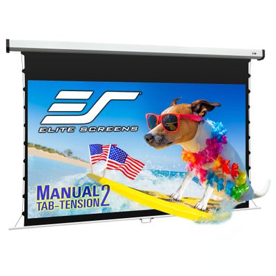 Elite Screens Manual Tab-Tension 2, 125-Inch Diagonal 16:9 Auto Lock Mechanism Drop Down Projection Screen Wall/Ceiling Mounted 4K / 8K Ultra 3D HD Ready, MT125XWH2