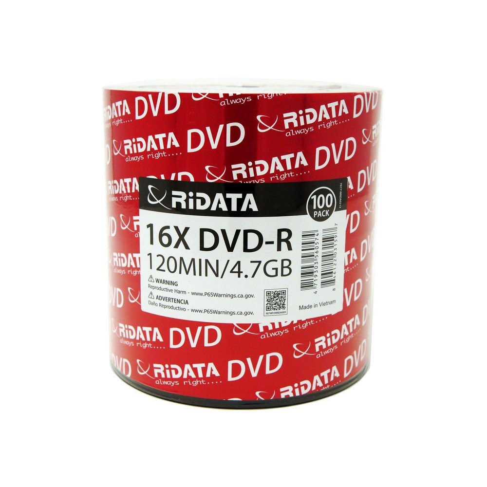 6000 Pack Ridata DVD-R 16X 4.7GB 120 Min Silver Logo Top Blank Data Video Media Recordable Disc