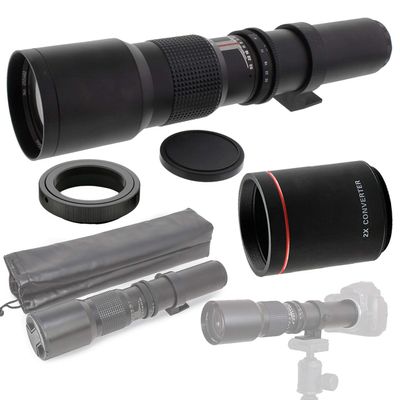 500mm (w/ 2X- 1000mm) f/8-32 HD Preset Telephoto Lens for Nikon D5, D4, D850, D810, D800, D750, D610, D600, D7500, D7200, D7100, D5600, D5500, D5300, D5200, D3500, D3400 DSLR Cameras
