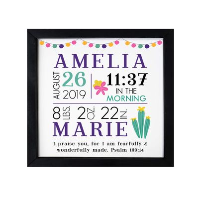 LifeSong Milestones Personalized Nursery Wall Decor for Boys and Girls Nursery or Bedroom Framed Inspirational Shadow Boxes Cactus 11.5 x 11.5 (Black)