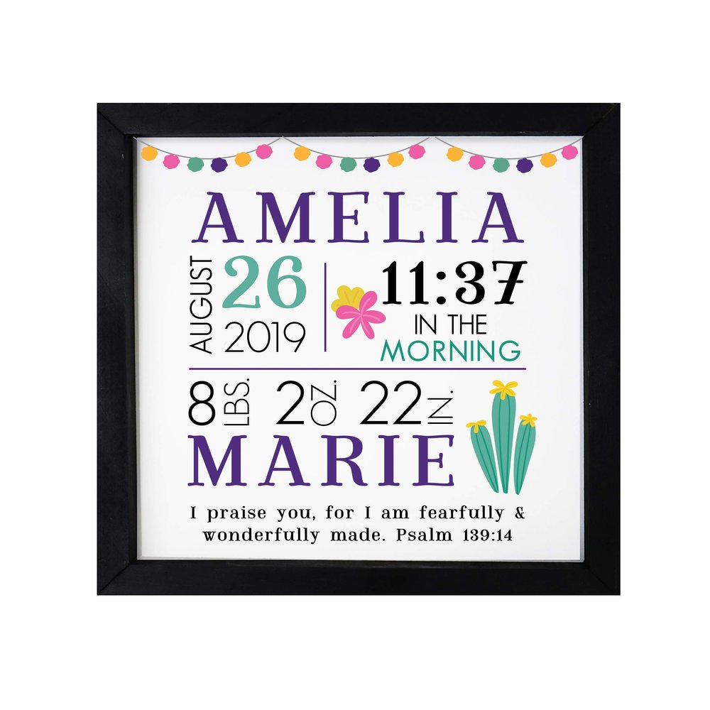 LifeSong Milestones Personalized Nursery Wall Decor for Boys and Girls Nursery or Bedroom Framed Inspirational Shadow Boxes Cactus 11.5 x 11.5 (Black)