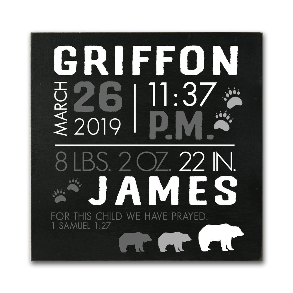 LifeSong Milestones Personalized Nursery Wall Decor for Boys and Girls Nursery or Bedroom Inspirational Shadow Boxes Bears 10" x 10" (Black)