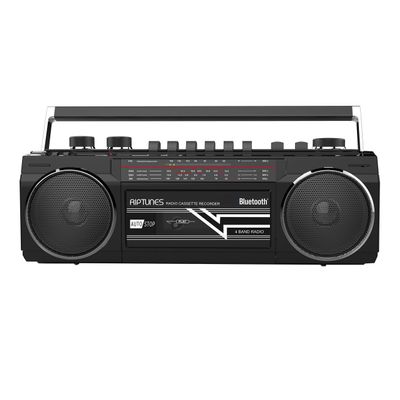 Riptunes Cassette Boombox, Retro Blueooth Boombox, Cassette Player and Recorder, AM/FM/SW-1-SW2 Radio-4-Band Radio, USB, SD, and Aux in, Black