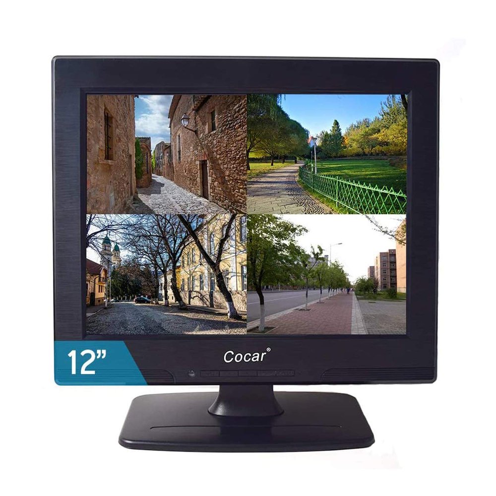 Cocar CCTV Monitor, 12 inch LCD Security Monitor HDMI VGA AV & BNC 4:3 HD Computer Display LCD Screen with 2 Built-in Speakers USB Drive Player for Home/Store Surveillance Camera STB PC