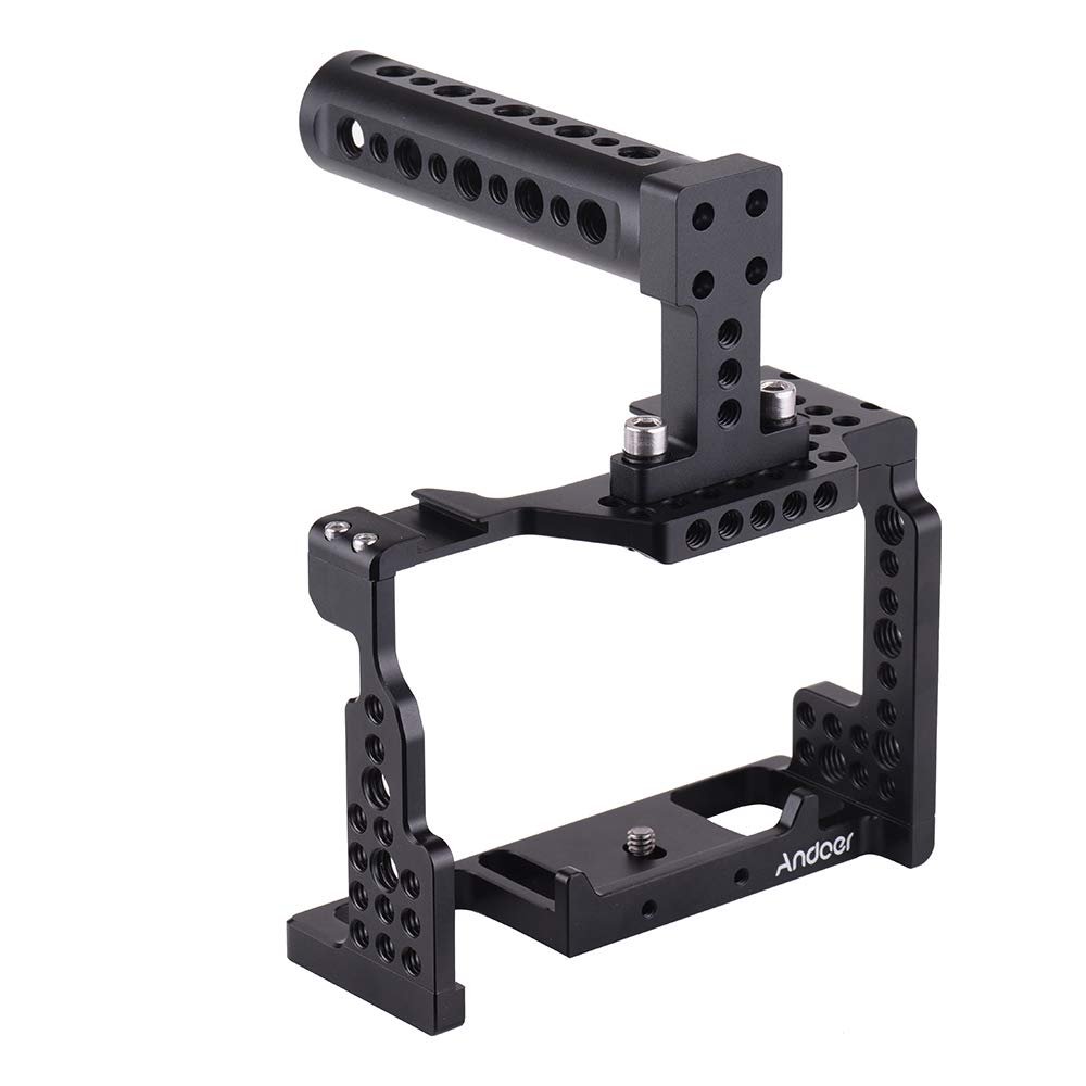 Andoer Camera Cage Stabilizer, Aluminum Alloy Camera Video Cage for Sony A7II/A7III/A7SII/A7M3/A7RII/A7RIII with Cold Shoe Mount and Top Handle