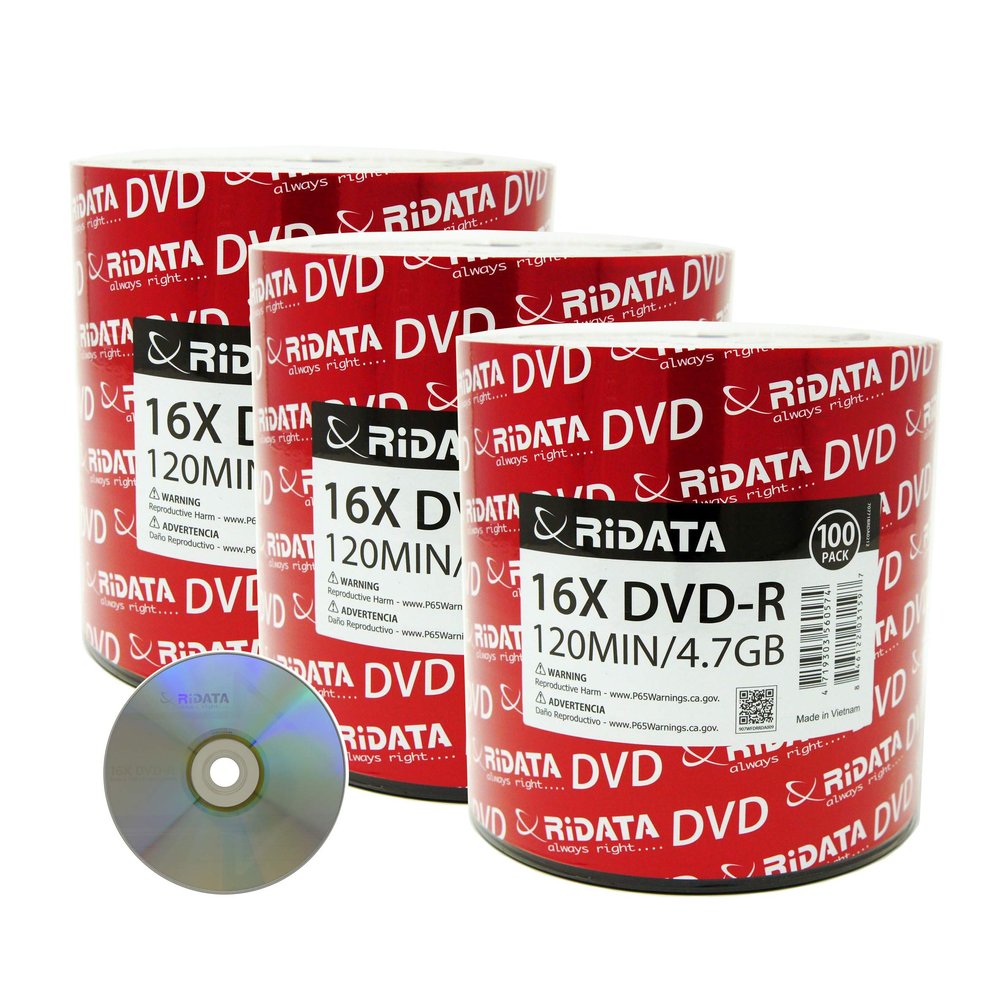 300 Pack Ridata DVD-R 16X 4.7GB 120 Min Silver Logo Top Blank Data Video Media Recordable Disc