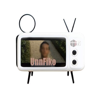 UnnFiko Wireless Bluetooth Speakers Retro TV Style Stand Holder, Cartoon Desktop Bracket Desk Mount, Universal for Samsung iPhone 14 13 12 Pro Max (TV White Bluetooth)