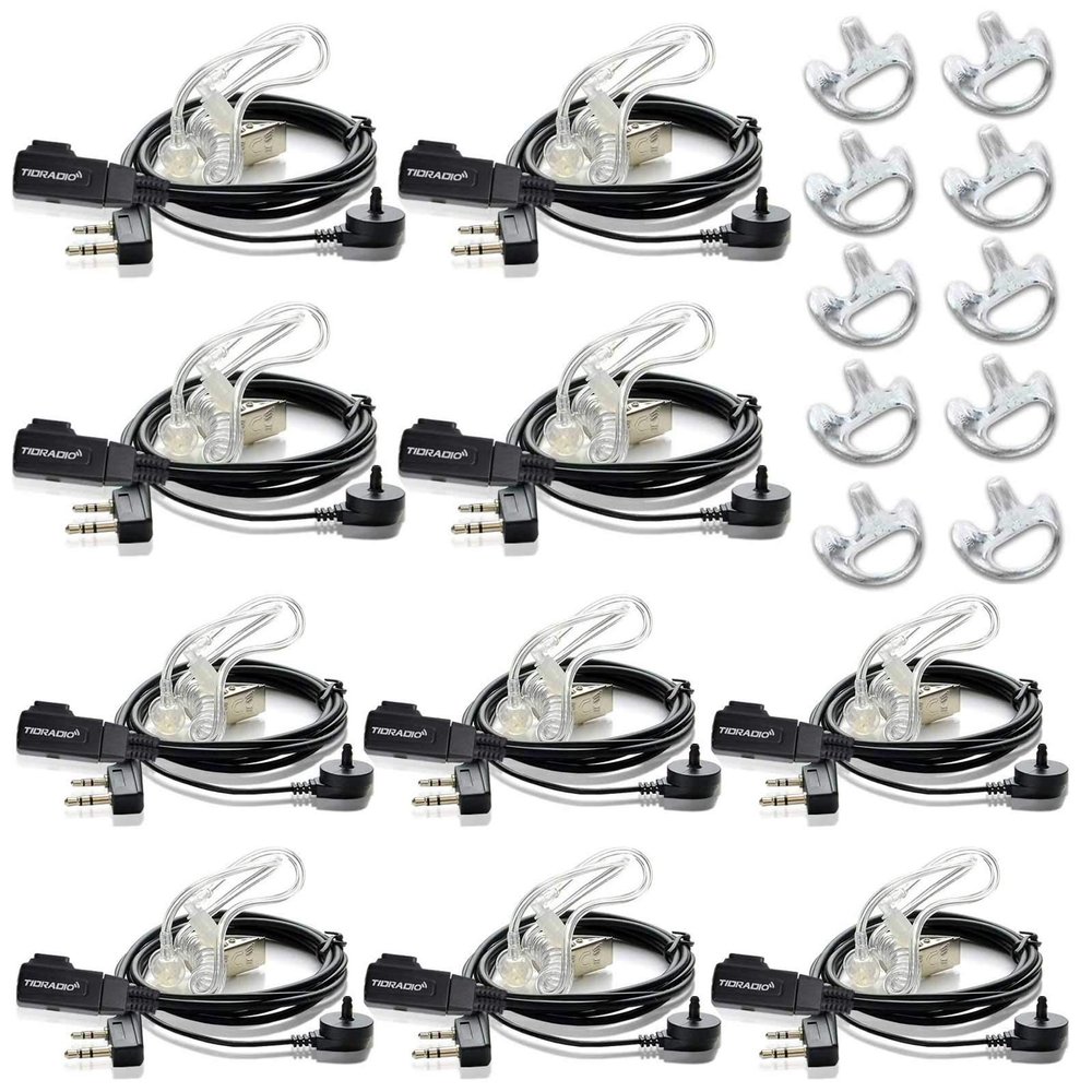 TIDRADIO Walkie Talkie Earpiece with Mic 2 Pin Acoustic Tube Headset For TD-M8s TD-V2 TD-H3 TD-H8,Compatible with Pxton Retevis H-777 RT21 RT22 RT68 Baofeng UV-5R Mini UV-32 BF-888S 2 Way Radio-10Pack
