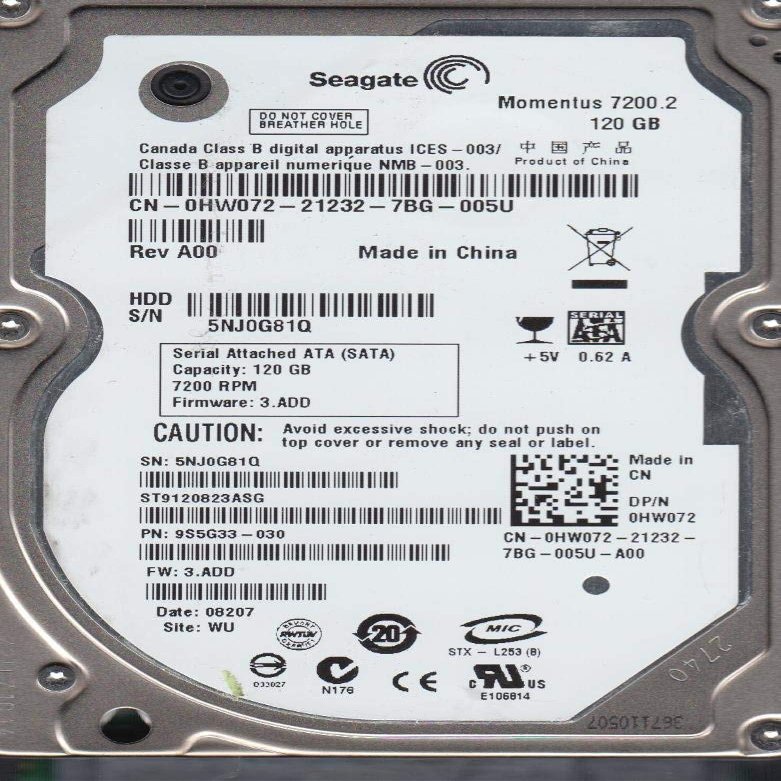 ST9120823ASG, 5NJ, WU, PN 9S5G33-030, FW 3.ADD, Seagate 120GB SATA 2.5 Hard Drive (Renewed)