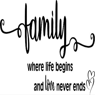 Creative Signs N Designs Family Where Life Begins and Love Never Ends - Large Vinyl Wall Decal (22"x10", Black)