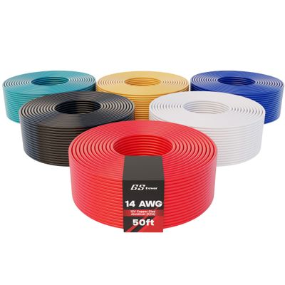 GS Power 300ft CCA 14 Gauge Wire Automotive, 50ft Roll, 6 Colors, 14 AWG 12v, Speaker Electrical Wire Low Voltage Primary for Car Stereo Audio Trailer Harness Hookup Wiring DIY