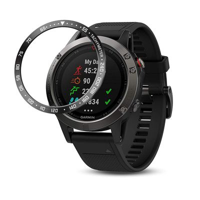 BaiHui Stainless Steel Bezel Ring Compatiable with Garmin Fenix 5/5 Plus Bezel Ring Adhesive Cover Anti Scratch & Collision Protector for Garmin Watch Accessory (Black- Not Fit Fenix 5X / 5S)