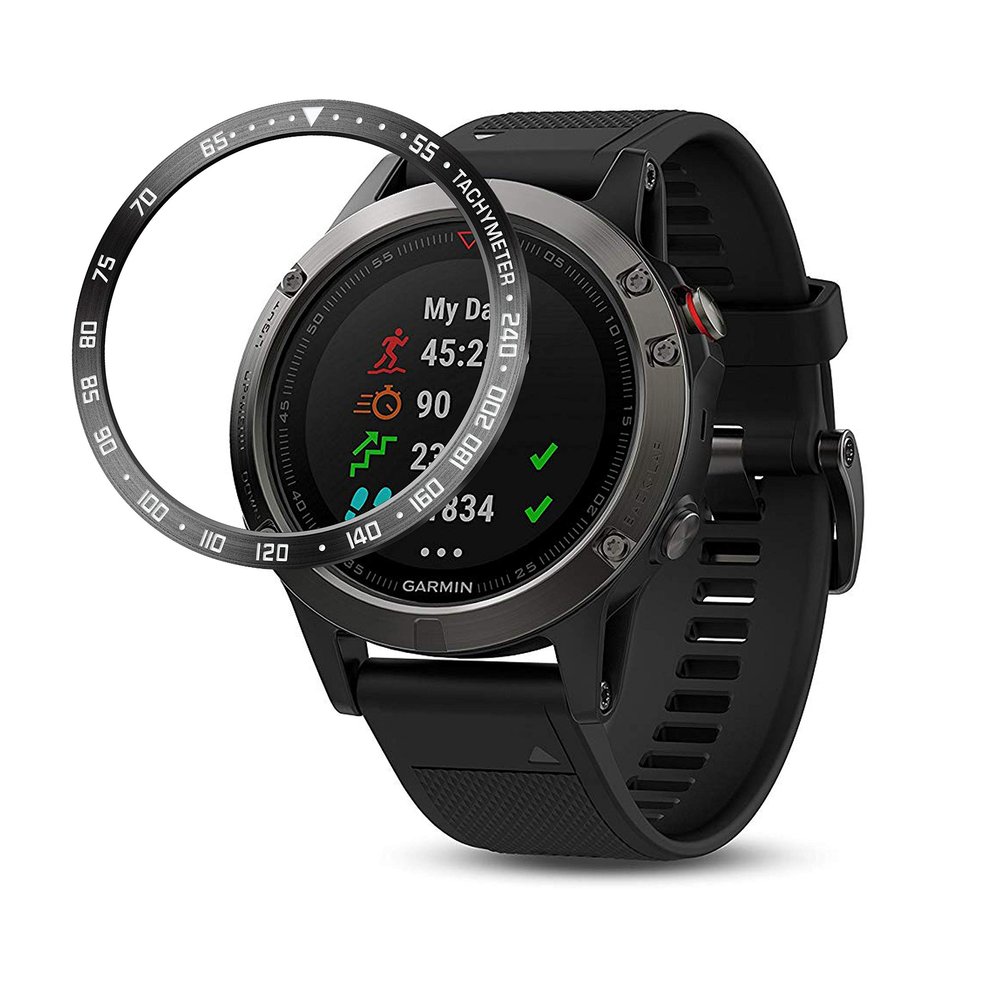 BaiHui Stainless Steel Bezel Ring Compatiable with Garmin Fenix 5/5 Plus Bezel Ring Adhesive Cover Anti Scratch & Collision Protector for Garmin Watch Accessory (Black- Not Fit Fenix 5X / 5S)