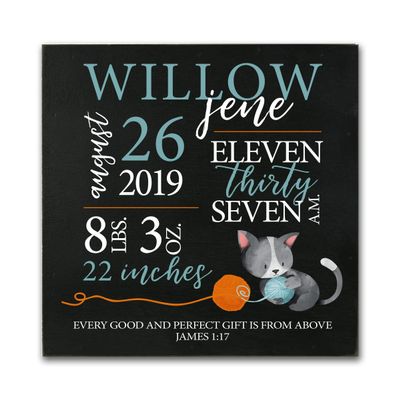 LifeSong Milestones Personalized Nursery Wall Decor for Boys and Girls Nursery or Bedroom Inspirational Shadow Boxes Kitten 10" x 10" (Black)