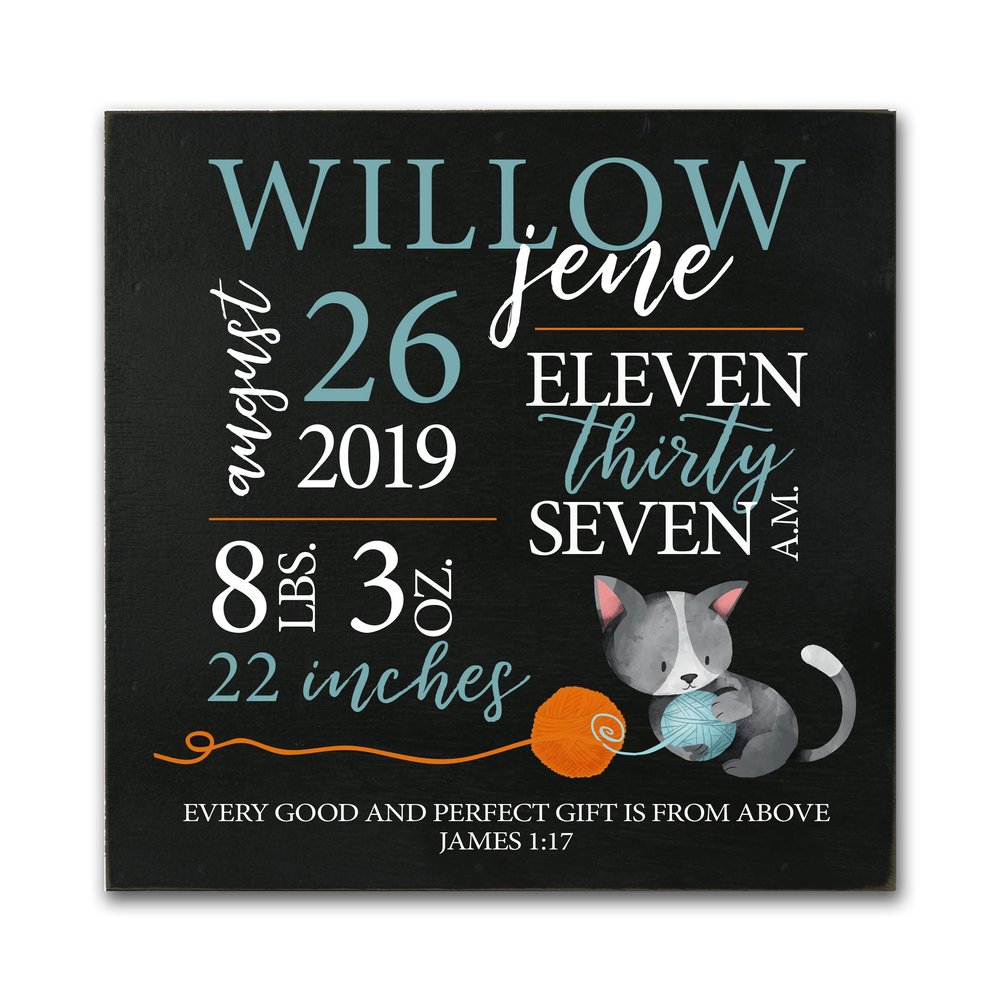 LifeSong Milestones Personalized Nursery Wall Decor for Boys and Girls Nursery or Bedroom Inspirational Shadow Boxes Kitten 10" x 10" (Black)
