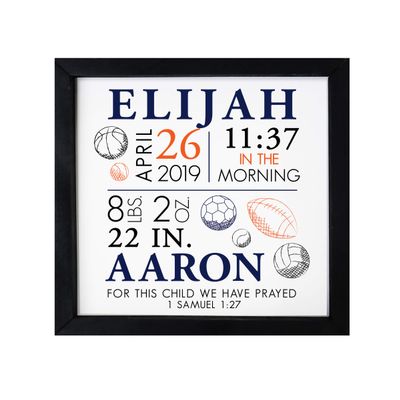 LifeSong Milestones Personalized Nursery Wall Decor for Boys and Girls Nursery or Bedroom Framed Inspirational Shadow Boxes Sports 11.5 x 11.5 (Black)