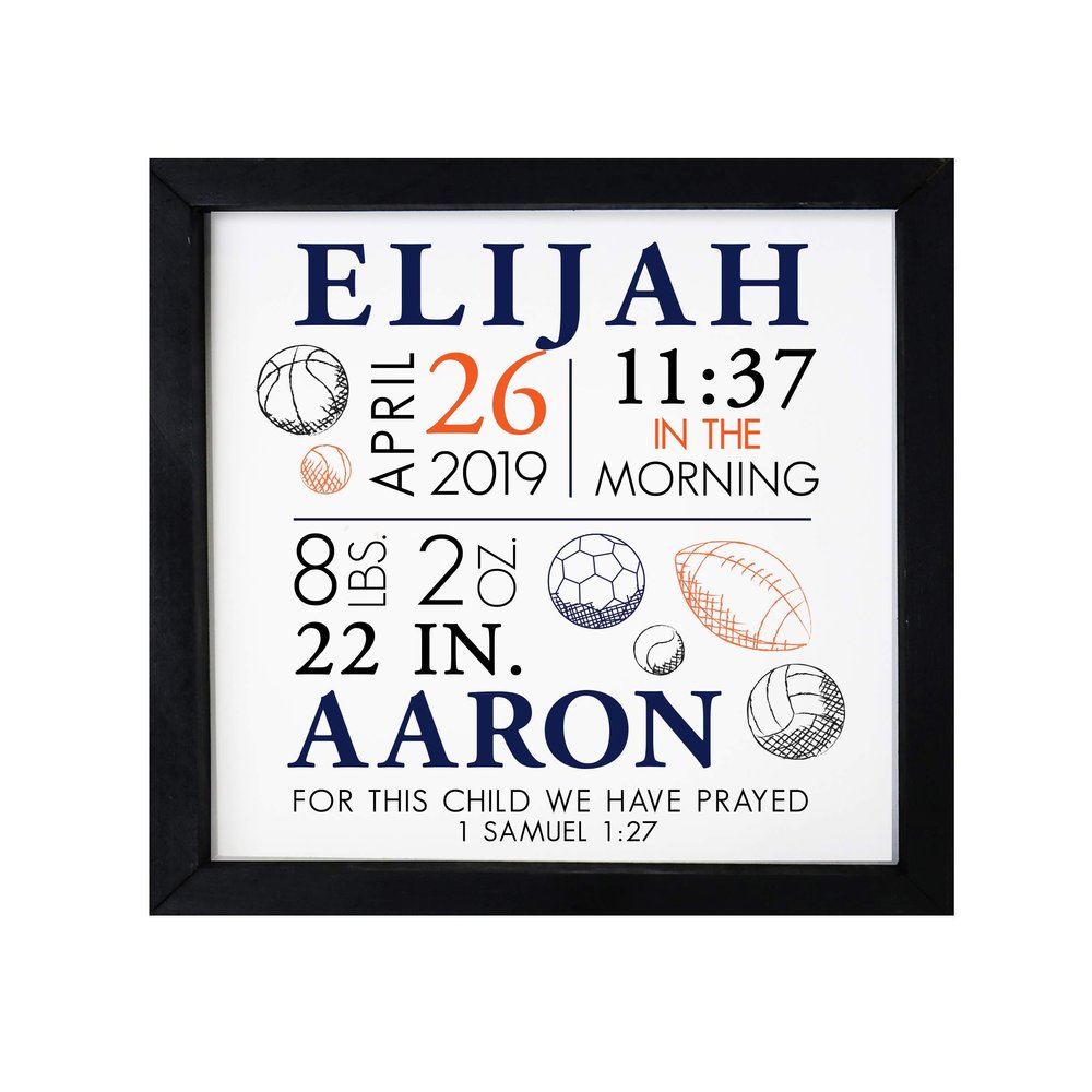 LifeSong Milestones Personalized Nursery Wall Decor for Boys and Girls Nursery or Bedroom Framed Inspirational Shadow Boxes Sports 11.5 x 11.5 (Black)
