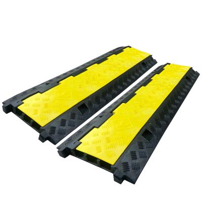 F COME 2 Pack Rubber Cable Ramp Hose Cable Protector Ramp 3 Channel 22000Lbs Load Capacity Traffic Speed Bump Wires Power Lines Extension Cord Cover for Indoor Outdoor