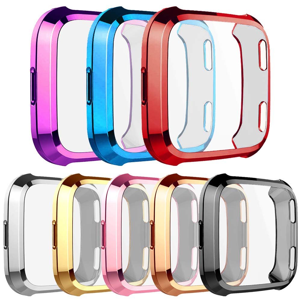 [8-Pack] Screen Protector Case Compatible with Fitbit Versa Cover,All-Around Soft TPU Plated Cover Ultra Slim Scratch-Proof Bumper Shell Accessories (8 Colors)