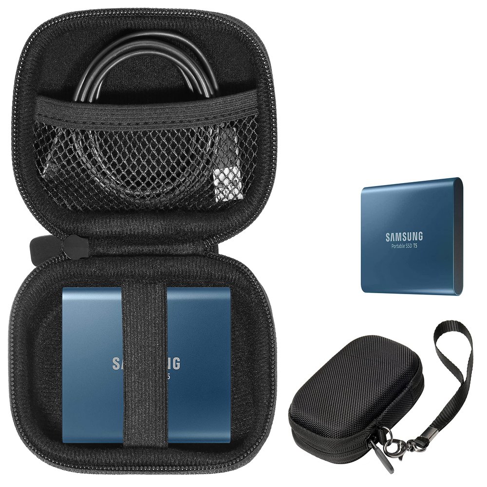 Alltravel case for External Solid State Drive Samsung T7 Touch, T5, T3 Portable 250GB 500GB 1TB 2TB SSD USB 3.0 External Solid State Drives, Strong Compact Light Weight case, Mesh Pocket (Black)