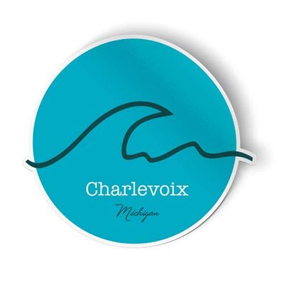 Squiddy Charlevoix Michigan Wave - Vinyl Sticker Decal for Phone, Laptop, Water Bottle (2.5" high)