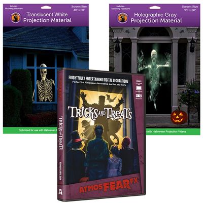 AtmosFEARfx Tricks and Treats Halloween Digital Decoration DVD with Holographic Doorway + Reaper Bros Window Projection Screens