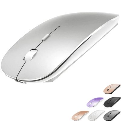 KLO Rechargeable Bluetooth Mouse for MacBook/MacBook air/Pro/iPad, Wireless Mouse for Laptop/Notebook/pc/iPad/Chromebook (Silver)
