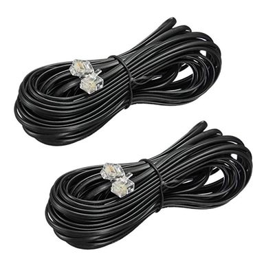 2 Pack 33 Feet Long Black Telephone Line Cord Phone Extension Modular Telephone Extension Cord 6P4C Pin Plug Male to Male Plug Telephone Extension 2 Conductor (2 pin, 1 line) Cable Line Wire