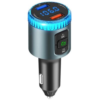 ILOKEY Bluetooth 5.0 Car FM Transmitter for Car 12V~24V Noise Cancelling MP3 Player 7 Color LED Charger Adapter Supports QC 3.0 Fast Charge Handsfree Call TF Card USB Flash Drive (black-BC52)