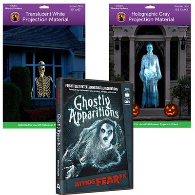 AtmosFEARfx Ghostly Apparitions Halloween Digital Decoration DVD with Large Holographic + Reaper Bros Window Projection Screens