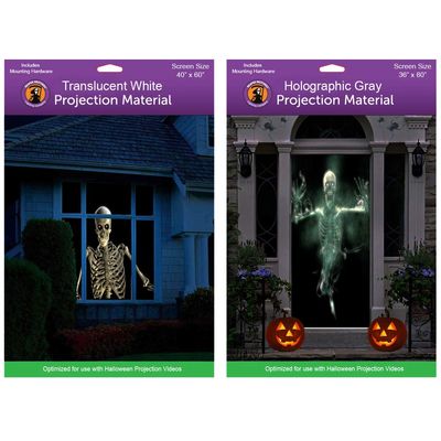 36" x 80" Door Gray Holographic + 40" x 60" White Window Rear Projection Screens with Mounting Hardware for Projecting Halloween Videos