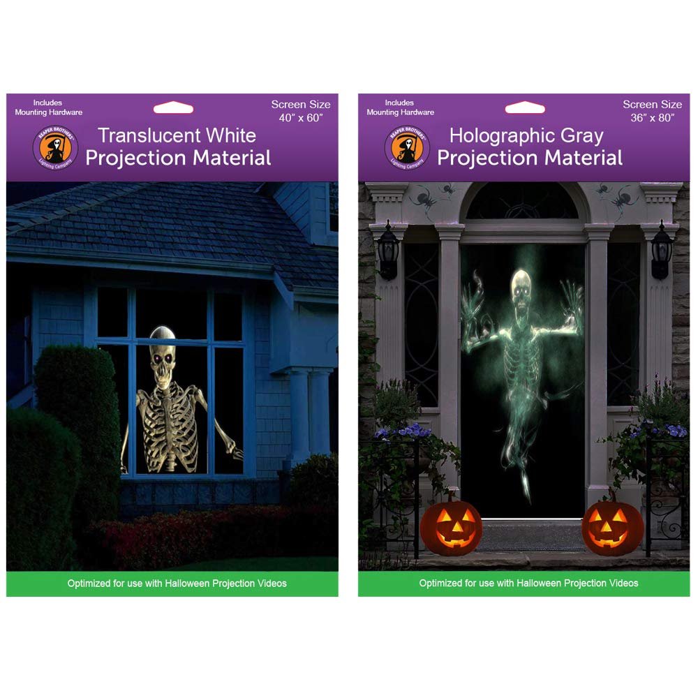 36" x 80" Door Gray Holographic + 40" x 60" White Window Rear Projection Screens with Mounting Hardware for Projecting Halloween Videos