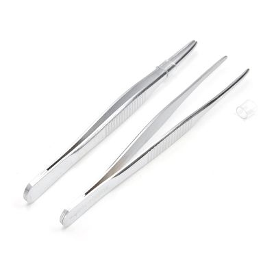 Utoolmart 2Pcs 304 12.5cm Lenght Straight Head Stainless Steel Straight Blunt Tweezers Serrated Tip