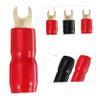 10 Pairs Copper Gold Plated 4 Gauge Strip Spade Terminal Spade Fork Adapters Connectors Plugs Crimp Barrier Spades for Speaker Wire Cable Terminal Plug - 4GA (Red and Black) view 3