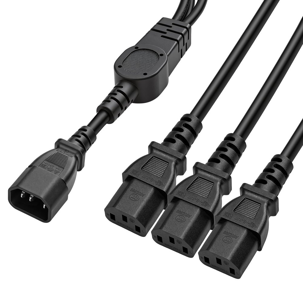 HTCable UPS PDU Computer PC Power Splitter Cord C14 to 3 x C13 10A 250V Extension Cable 30cm (C14-3xC13 30cm)