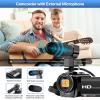 ALSONE Video Camera Camcorder FHD 1080P 24MP 3.0 270 Rotation IPS Screen 16X Digital Zoom YouTube Vlogging Camera Recorder with Microphone, Remote Control, 2 Batteries & Webcam Function view 3