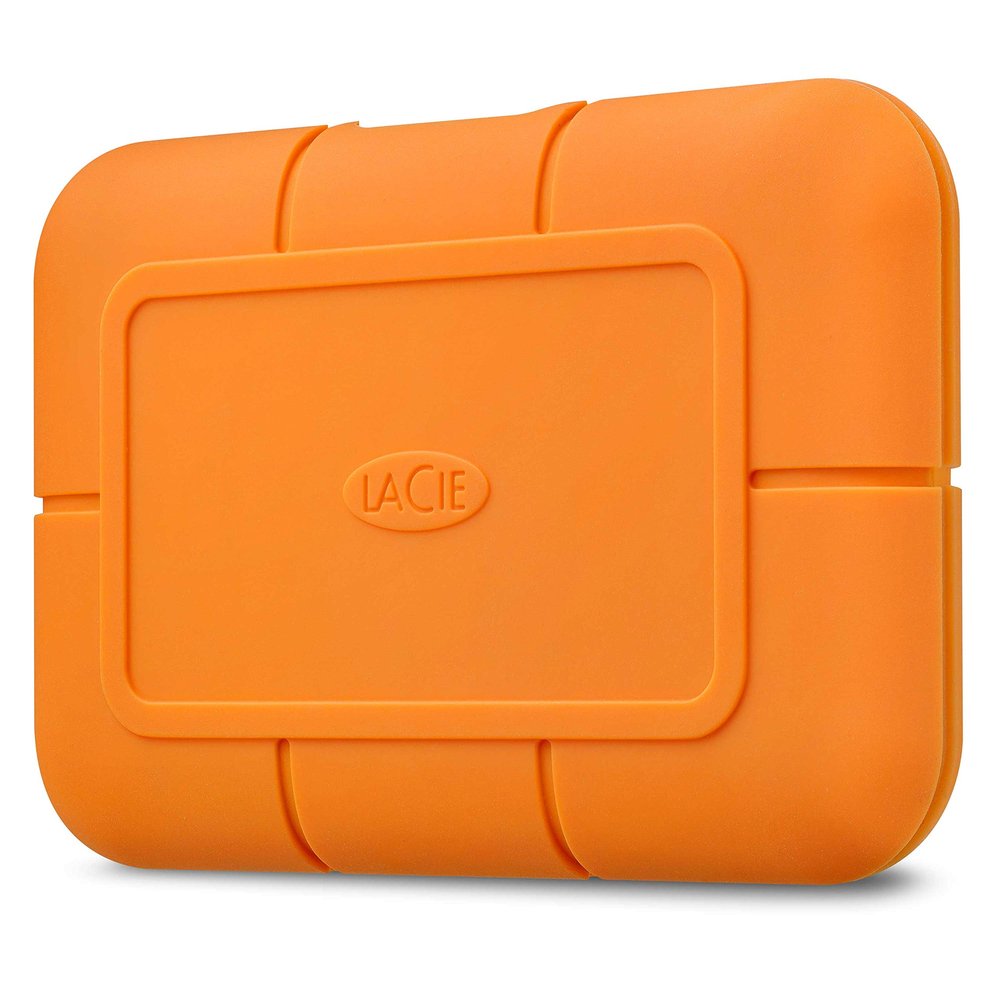 LaCie Rugged SSD 2TB Solid State Drive USB-C USB 3.2 NVMe speeds up to 1050MB/s, IP67 Water Resistant, 3m Drop resistant, Encryption, 5-year Warranty with Data Recovery, 1 Mo Adobe CC (STHR2000800)