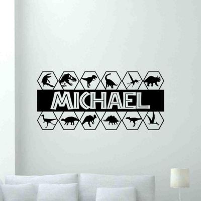Custom Name Wall Decal Jurassic Vinyl Sticker Personalized Poster Boy Room Sign Playroom Gifts Game Room Dinosaur Wall Decor Wall Art T-Rex Mural 1050